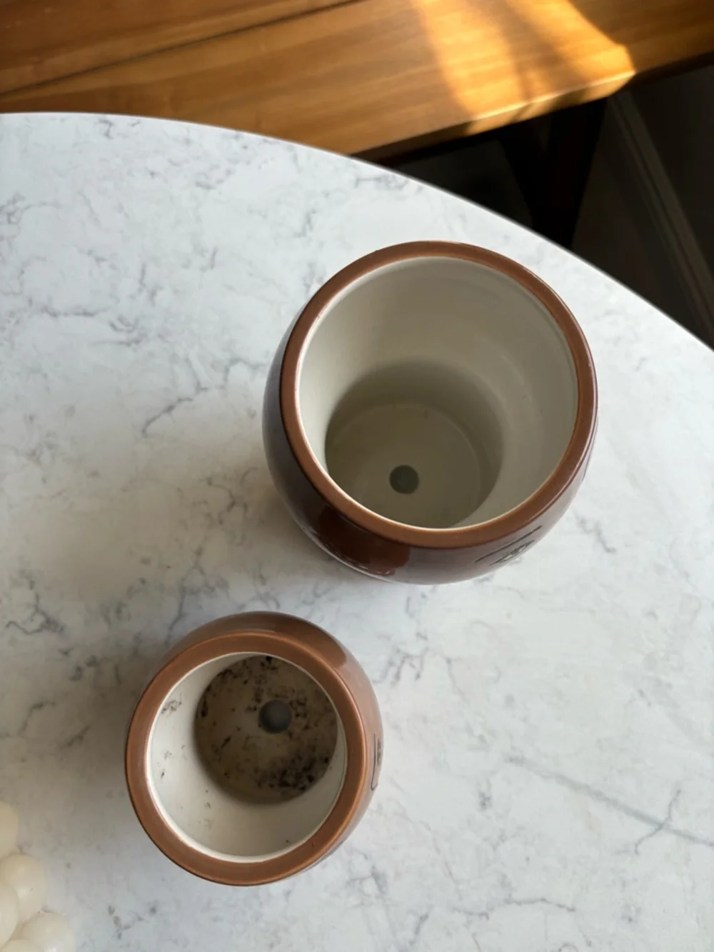 Hand-Painted Face Planters — Brown with Polka Dot Stands